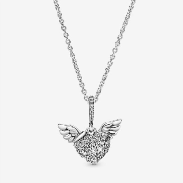 Pave Heart & Angel Wings Necklace Pandora
