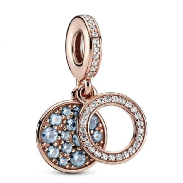 Rose Sparkling Light Blue Disc Double Dangle Charms Pandora